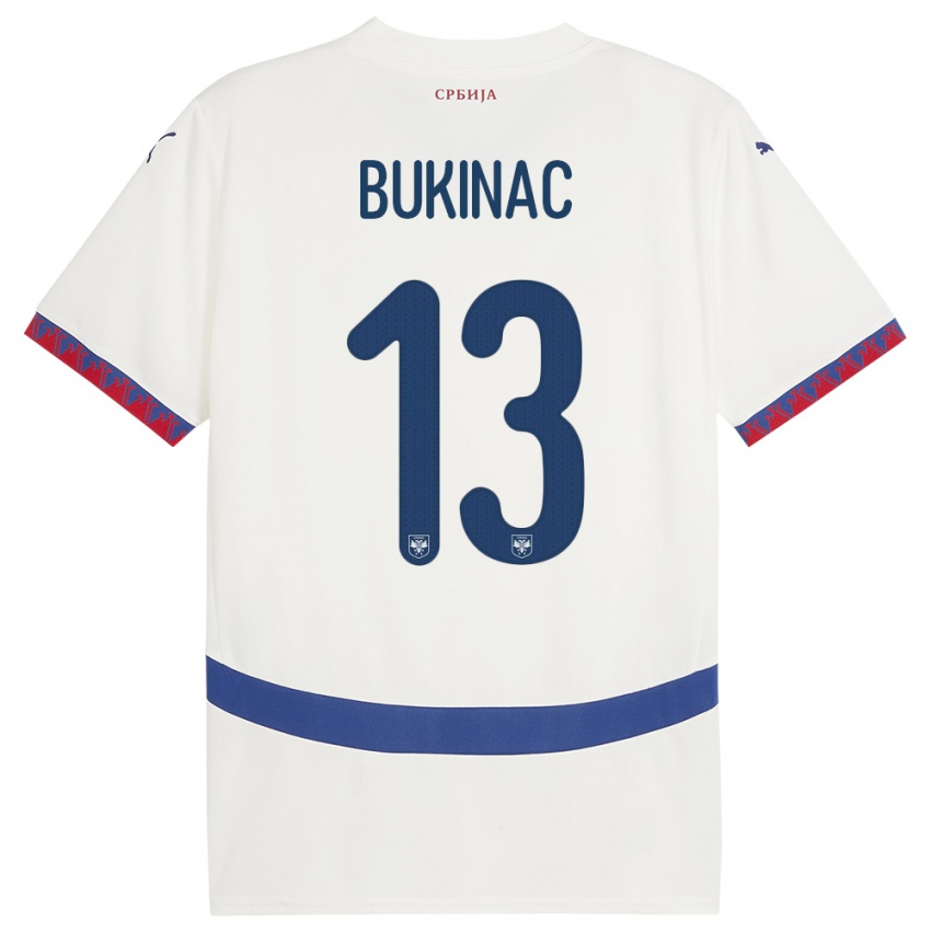 Dame Serbia Stefan Bukinac #13 Hvit Bortetrøye Drakt Trøye 24-26 Skjorter T-Skjorte