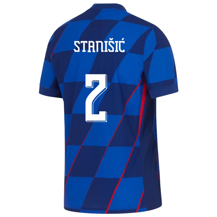 Dame Kroatia Josip Stanisic #2 Blå Bortetrøye Drakt Trøye 24-26 Skjorter T-Skjorte