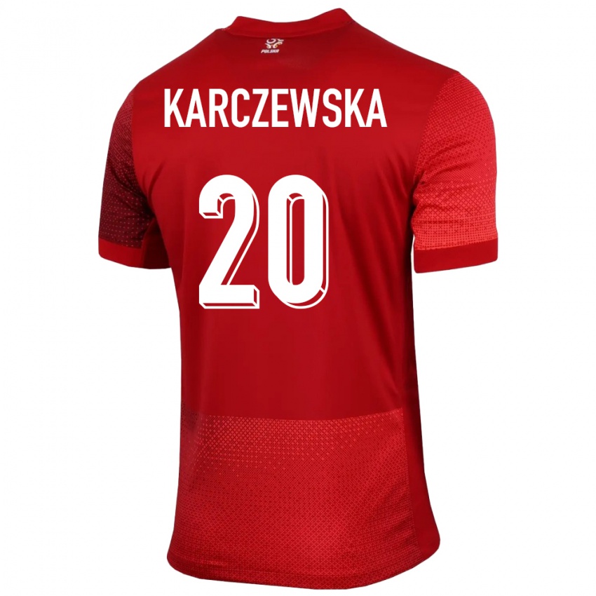 Dame Polen Nikola Karczewska #20 Rød Bortetrøye Drakt Trøye 24-26 Skjorter T-Skjorte