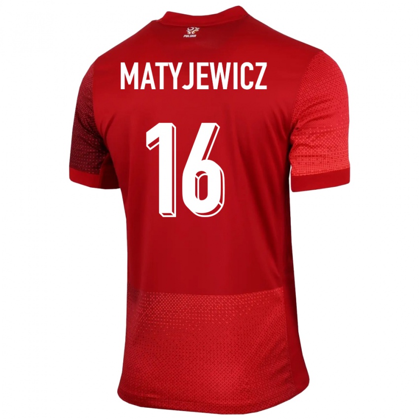Dame Polen Wiktor Matyjewicz #16 Rød Bortetrøye Drakt Trøye 24-26 Skjorter T-Skjorte