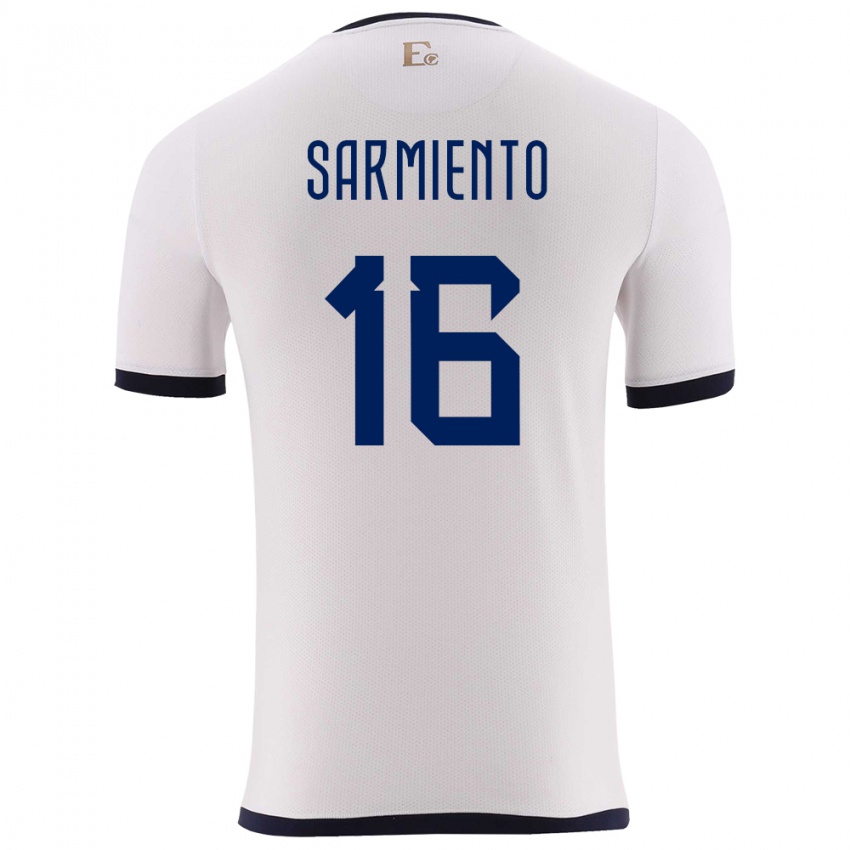 Dame Ecuador Jeremy Sarmiento #16 Hvit Bortetrøye Drakt Trøye 24-26 Skjorter T-Skjorte