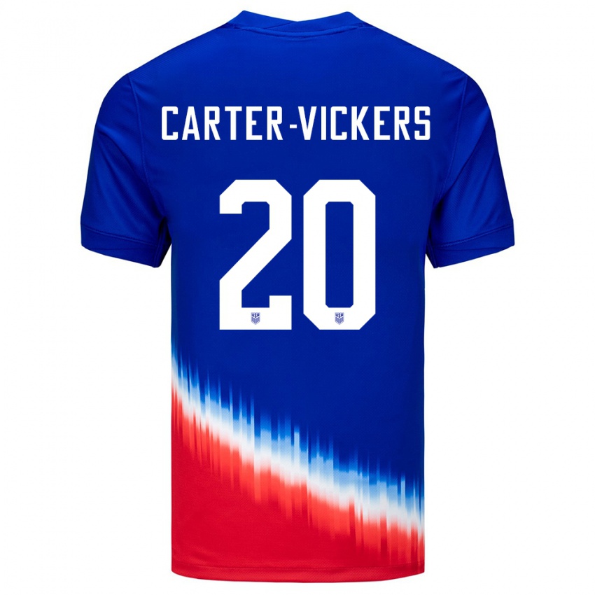Dame Usa Cameron Carter-Vickers #20 Blå Bortetrøye Drakt Trøye 24-26 Skjorter T-Skjorte