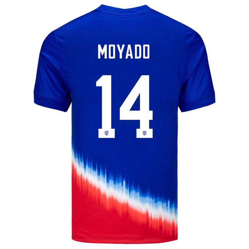 Dame Usa Bryan Moyado #14 Blå Bortetrøye Drakt Trøye 24-26 Skjorter T-Skjorte