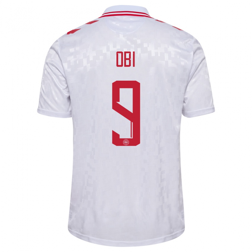 Dame Danmark Chido Obi #9 Hvit Bortetrøye Drakt Trøye 24-26 Skjorter T-Skjorte