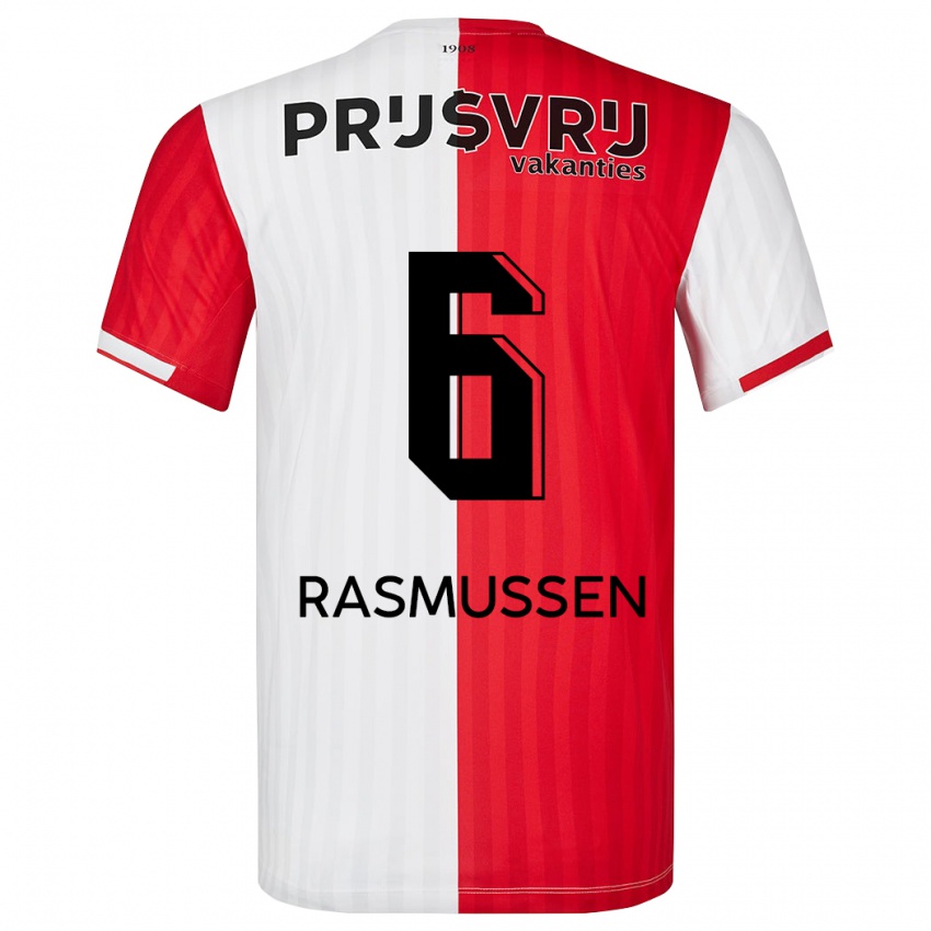 Barn Jacob Rasmussen #6 Rød Hvit Hjemmetrøye Drakt Trøye 2023/24 Skjorter T-Skjorte