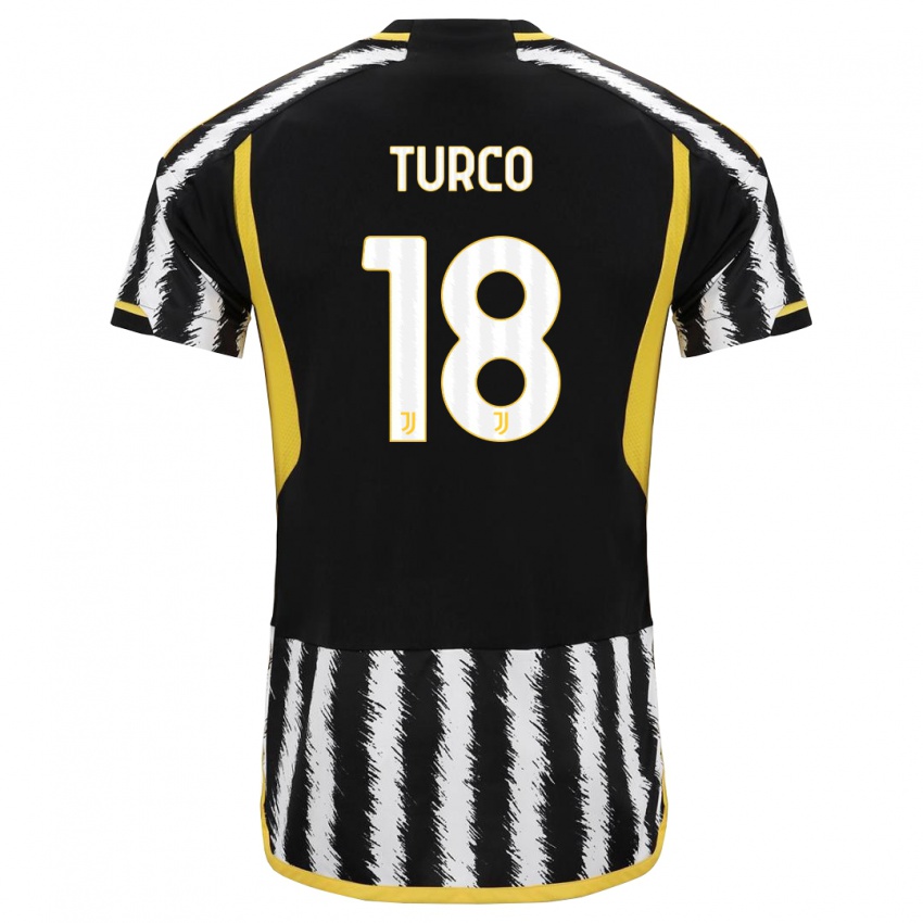 Barn Nicolo Turco #18 Svart Hvit Hjemmetrøye Drakt Trøye 2023/24 Skjorter T-Skjorte