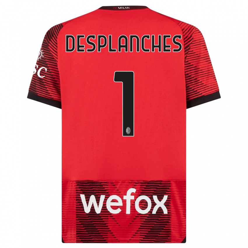 Barn Sebastiano Desplanches #1 Rød Svart Hjemmetrøye Drakt Trøye 2023/24 Skjorter T-Skjorte