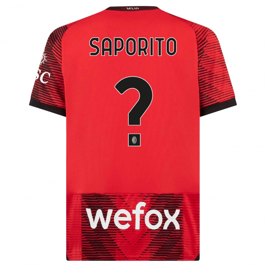 Barn Riccardo Saporito #0 Rød Svart Hjemmetrøye Drakt Trøye 2023/24 Skjorter T-Skjorte