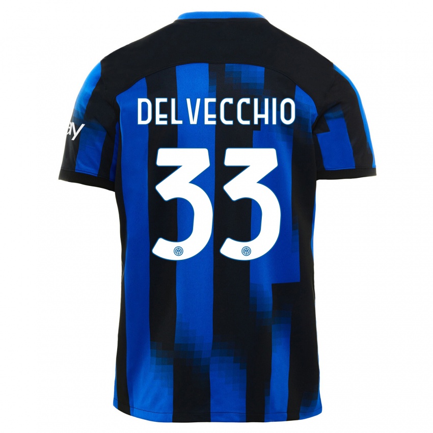Barn Gabriele Delvecchio #33 Svart Blå Hjemmetrøye Drakt Trøye 2023/24 Skjorter T-Skjorte