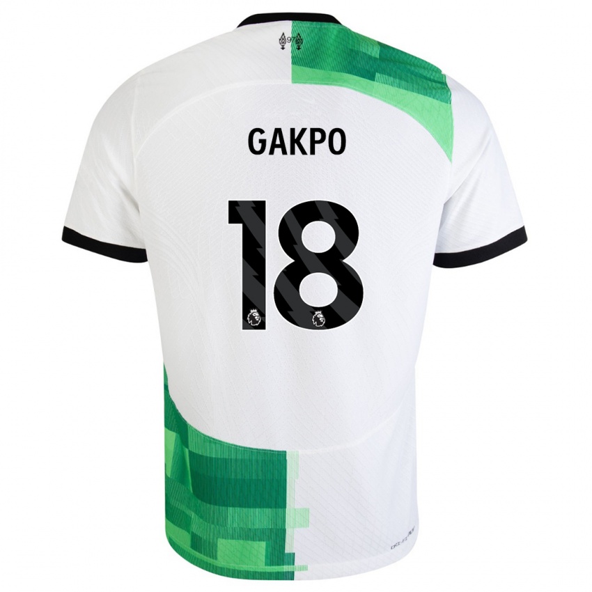Barn Cody Gakpo #18 Hvit Grønn Bortetrøye Drakt Trøye 2023/24 Skjorter T-Skjorte