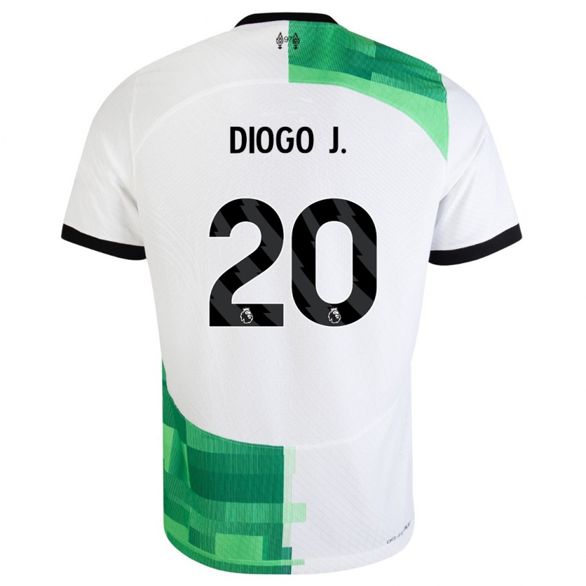 Barn Diogo Jota #20 Hvit Grønn Bortetrøye Drakt Trøye 2023/24 Skjorter T-Skjorte