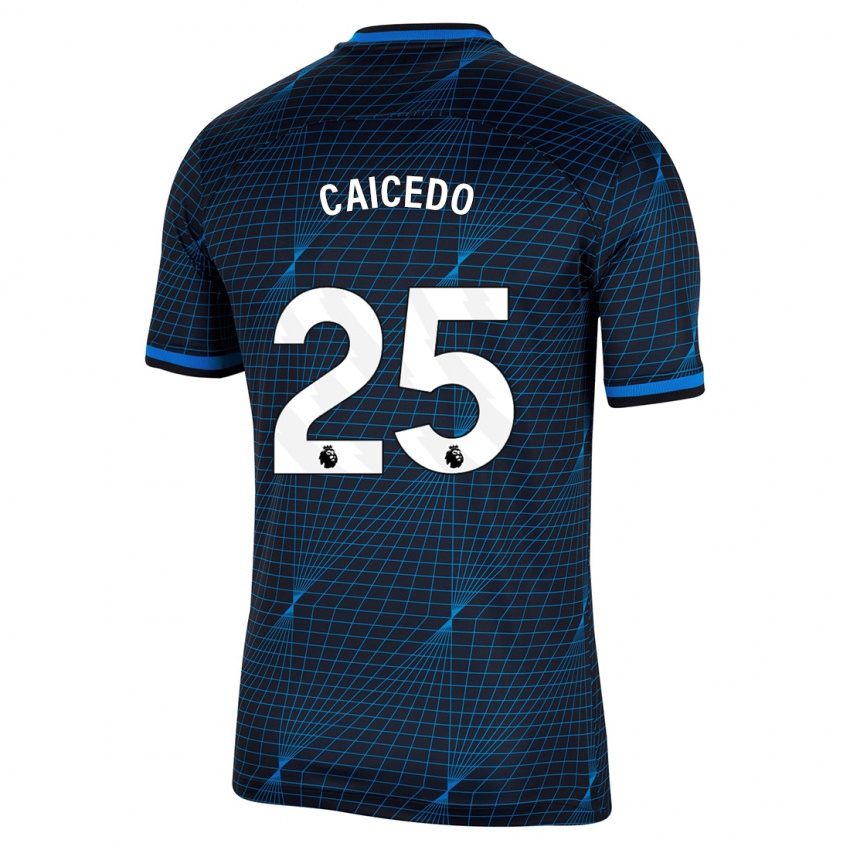 Barn Moisés Caicedo #25 Mørke Blå Bortetrøye Drakt Trøye 2023/24 Skjorter T-Skjorte