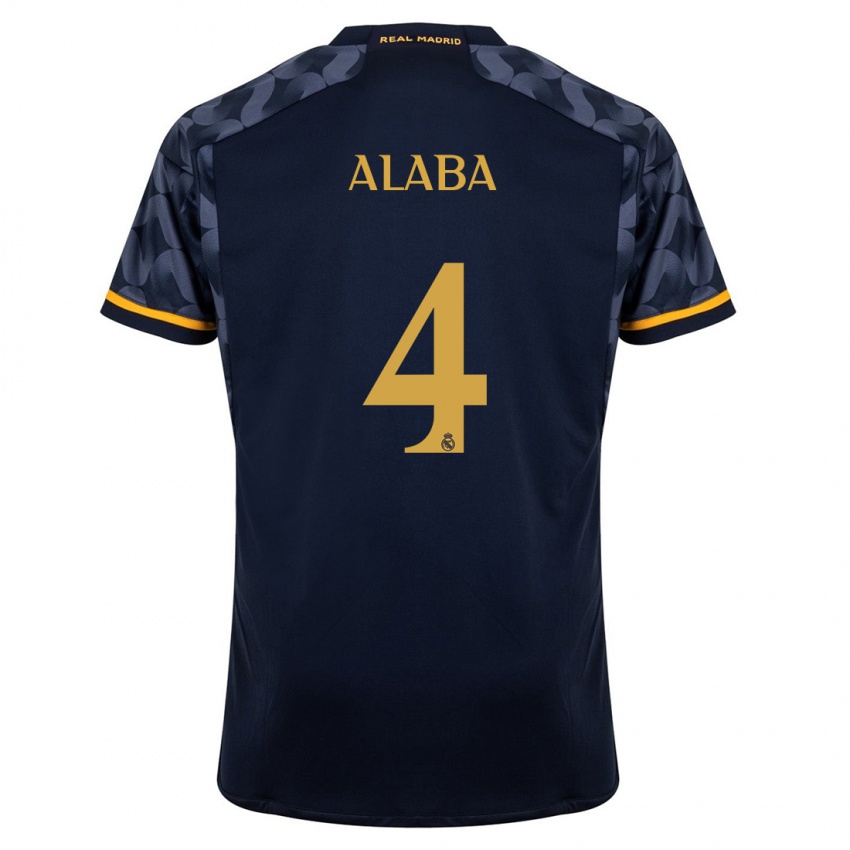 Barn David Alaba #4 Mørke Blå Bortetrøye Drakt Trøye 2023/24 Skjorter T-Skjorte