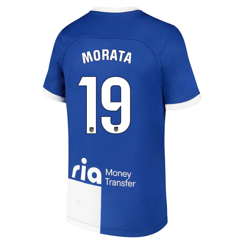 Barn Alvaro Morata #19 Blå Hvit Bortetrøye Drakt Trøye 2023/24 Skjorter T-Skjorte