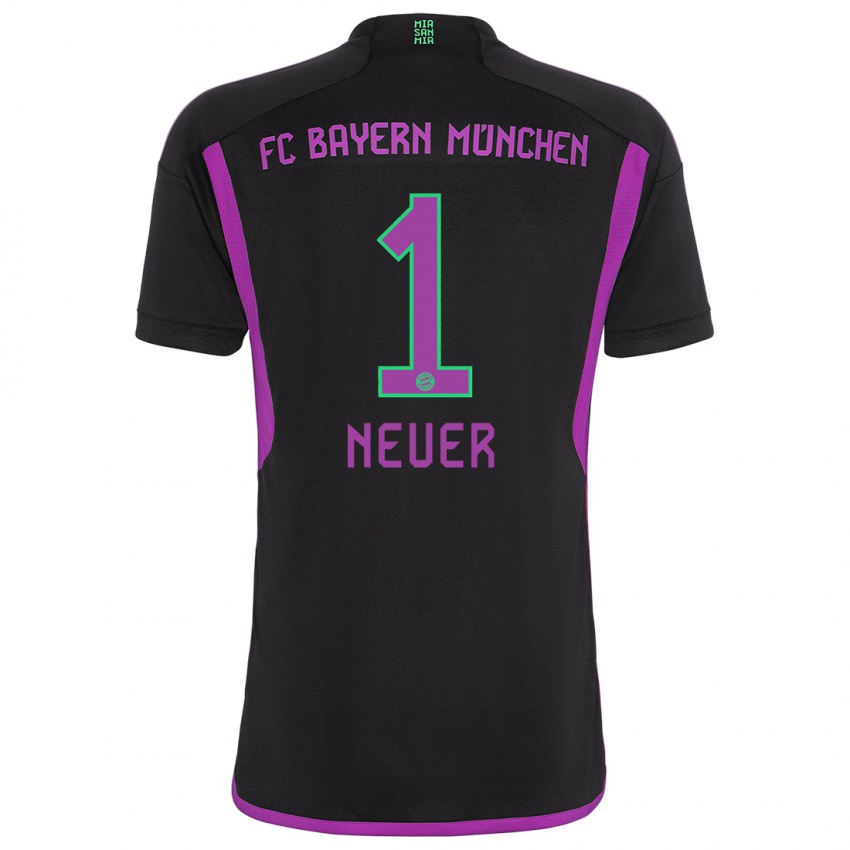 Barn Manuel Neuer #1 Svart Bortetrøye Drakt Trøye 2023/24 Skjorter T-Skjorte