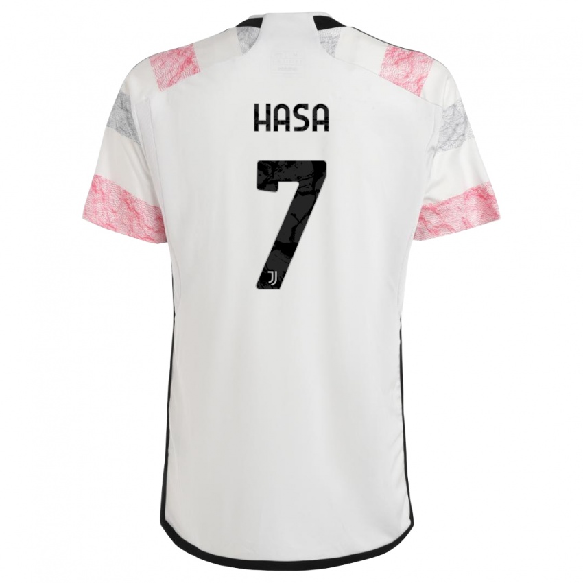 Barn Luis Hasa #7 Hvit Rosa Bortetrøye Drakt Trøye 2023/24 Skjorter T-Skjorte
