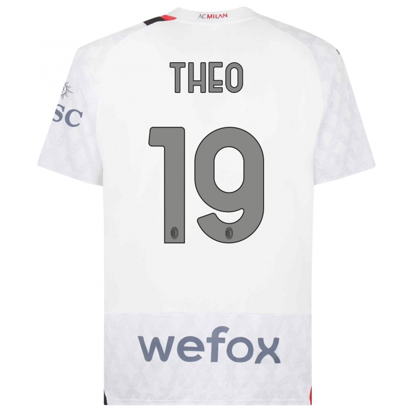 Barn Theo Hernandez #19 Hvit Bortetrøye Drakt Trøye 2023/24 Skjorter T-Skjorte