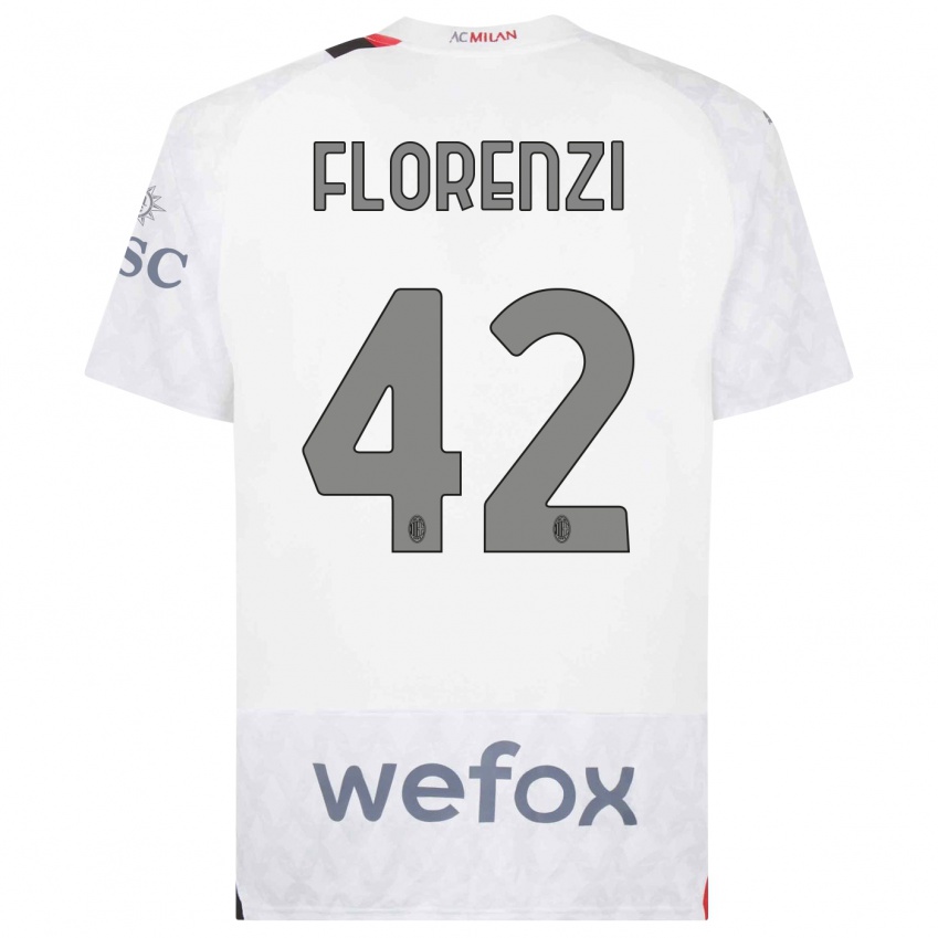 Barn Alessandro Florenzi #42 Hvit Bortetrøye Drakt Trøye 2023/24 Skjorter T-Skjorte