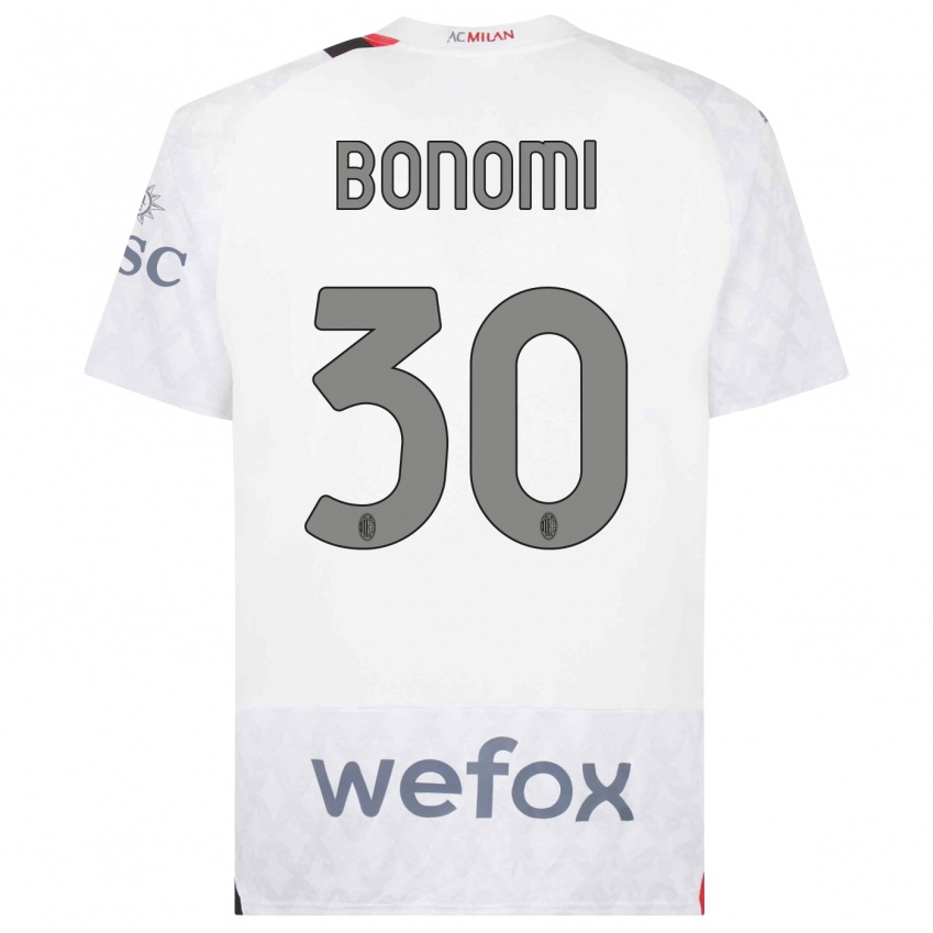 Barn Alessandro Bonomi #30 Hvit Bortetrøye Drakt Trøye 2023/24 Skjorter T-Skjorte