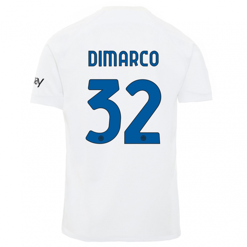 Barn Federico Dimarco #32 Hvit Bortetrøye Drakt Trøye 2023/24 Skjorter T-Skjorte