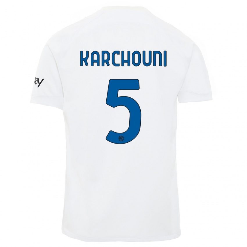 Barn Ghoutia Karchouni #5 Hvit Bortetrøye Drakt Trøye 2023/24 Skjorter T-Skjorte
