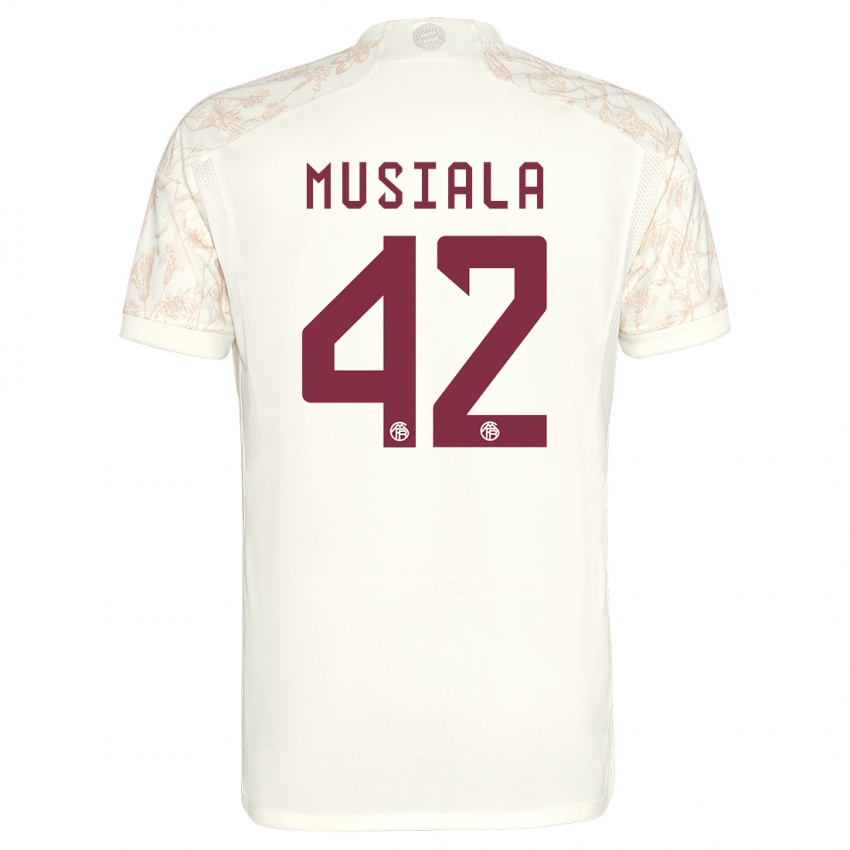 Barn Jamal Musiala #42 Off White Tredje Sett Drakt Trøye 2023/24 Skjorter T-Skjorte