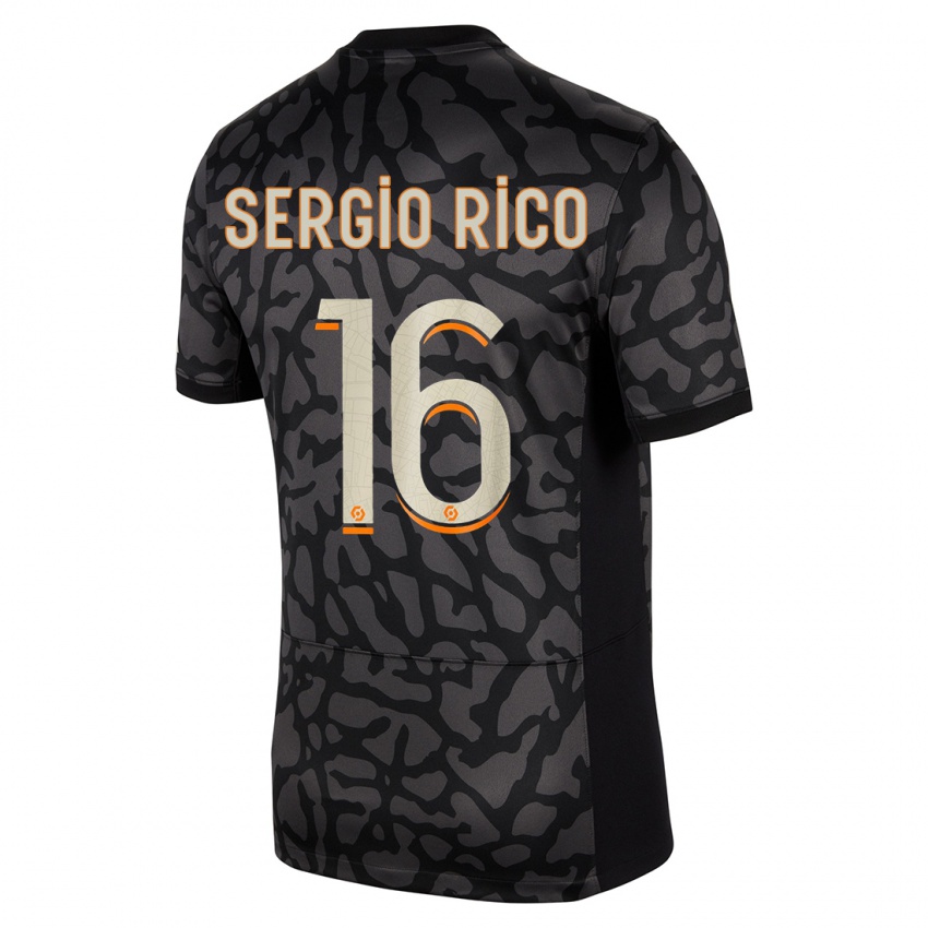 Barn Sergio Rico #16 Svart Tredje Sett Drakt Trøye 2023/24 Skjorter T-Skjorte