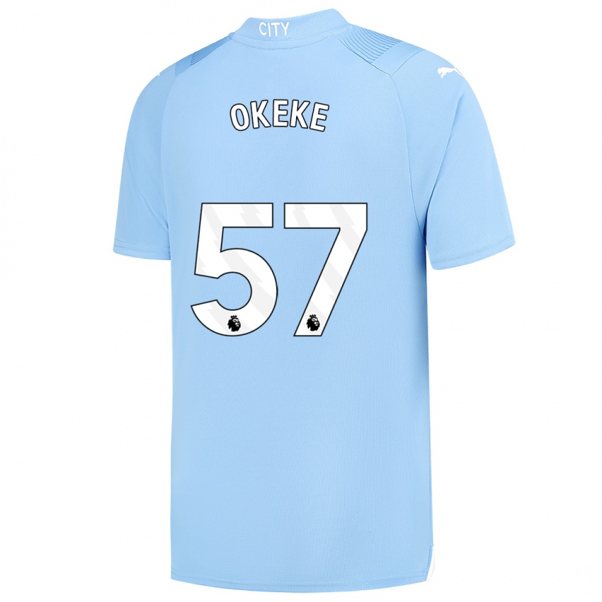 Mann Michael Okeke #57 Lyse Blå Hjemmetrøye Drakt Trøye 2023/24 Skjorter T-Skjorte