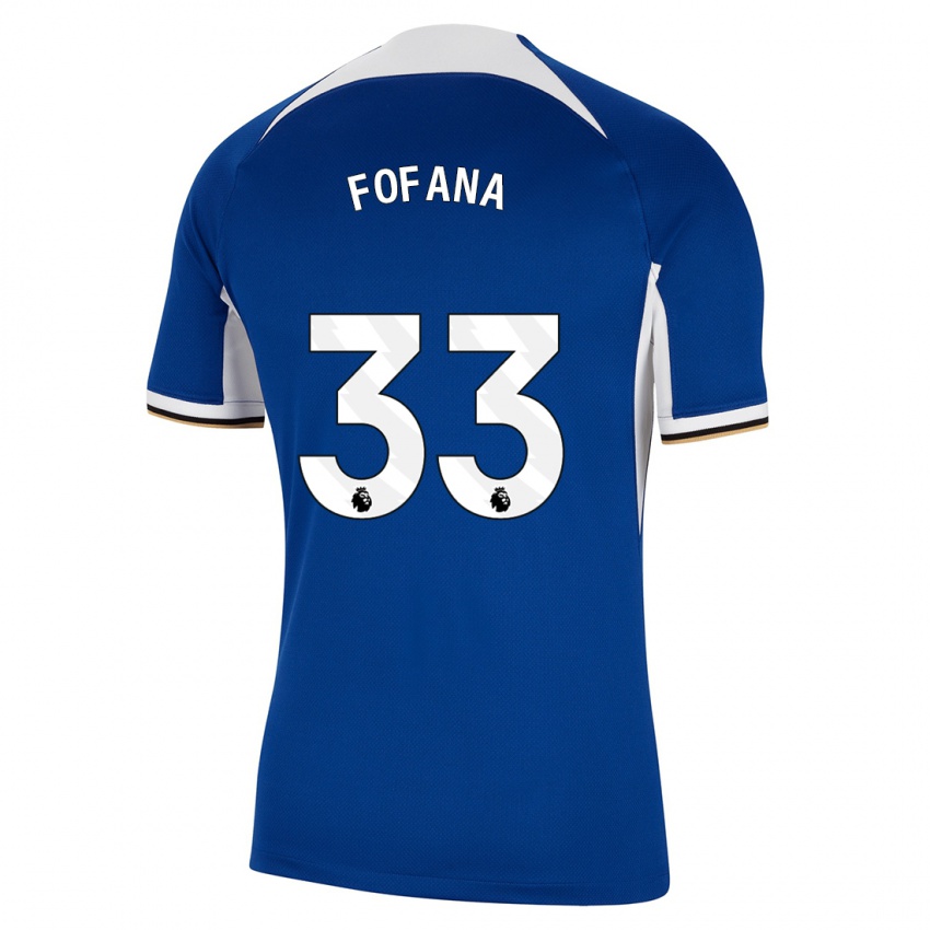 Mann Wesley Fofana #33 Blå Hjemmetrøye Drakt Trøye 2023/24 Skjorter T-Skjorte