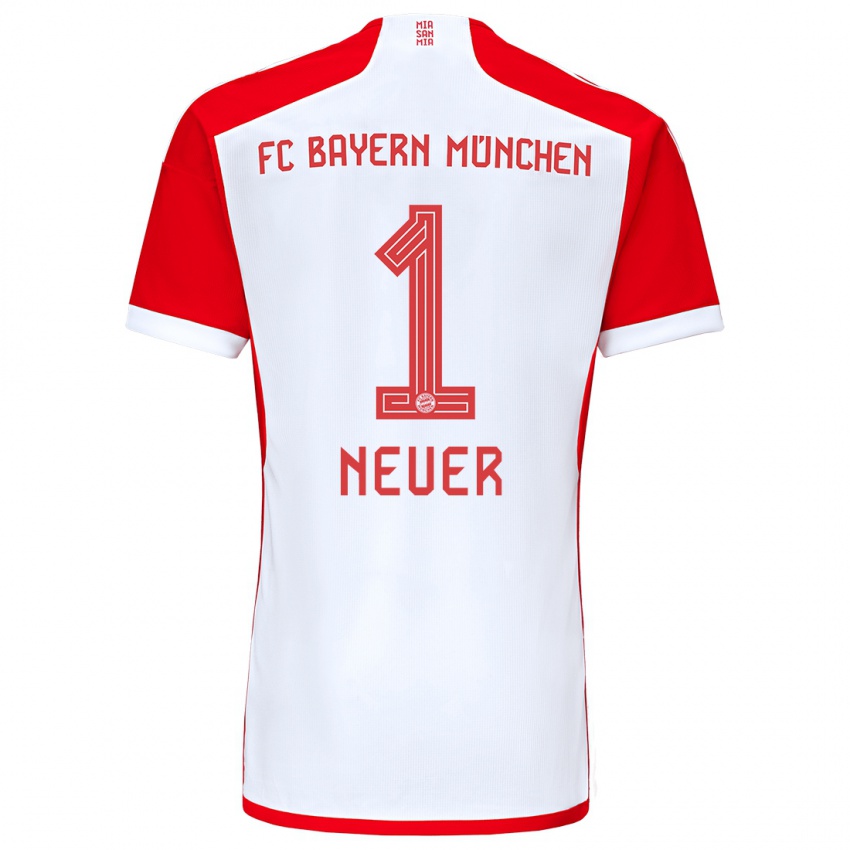 Mann Manuel Neuer #1 Rød Hvit Hjemmetrøye Drakt Trøye 2023/24 Skjorter T-Skjorte