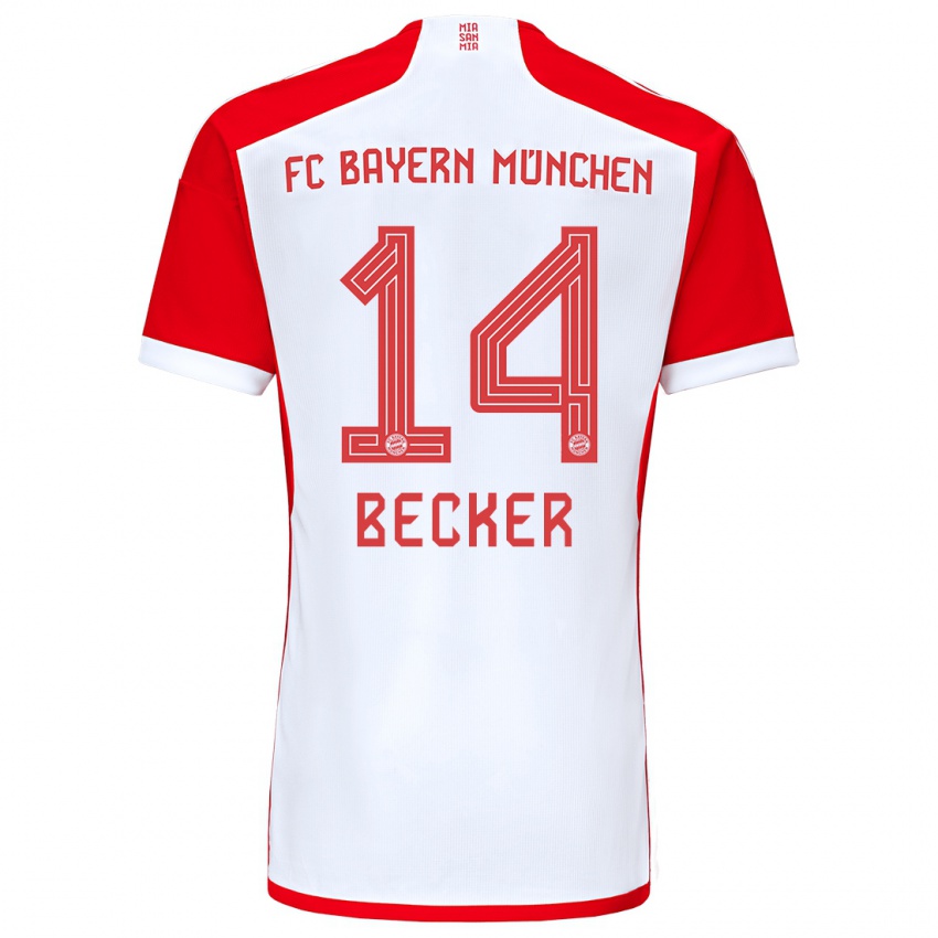Mann Lennard Becker #14 Rød Hvit Hjemmetrøye Drakt Trøye 2023/24 Skjorter T-Skjorte