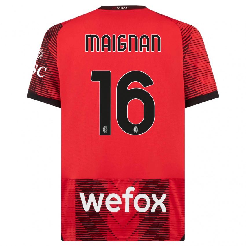 Mann Mike Maignan #16 Rød Svart Hjemmetrøye Drakt Trøye 2023/24 Skjorter T-Skjorte