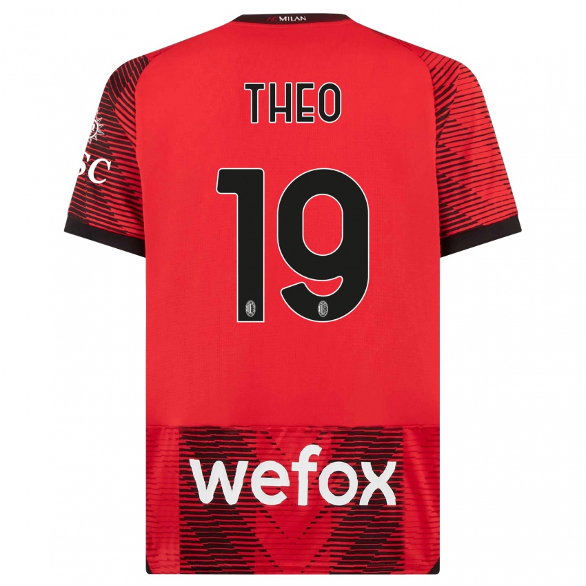 Mann Theo Hernandez #19 Rød Svart Hjemmetrøye Drakt Trøye 2023/24 Skjorter T-Skjorte