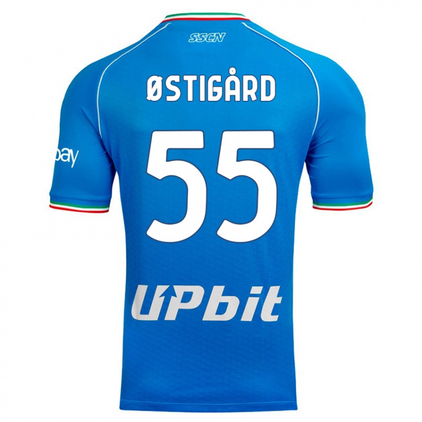 Mann Leo Ostigard #55 Himmelblå Hjemmetrøye Drakt Trøye 2023/24 Skjorter T-Skjorte
