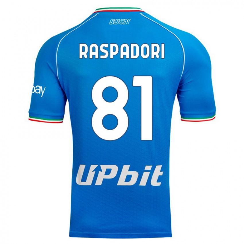 Mann Giacomo Raspadori #81 Himmelblå Hjemmetrøye Drakt Trøye 2023/24 Skjorter T-Skjorte