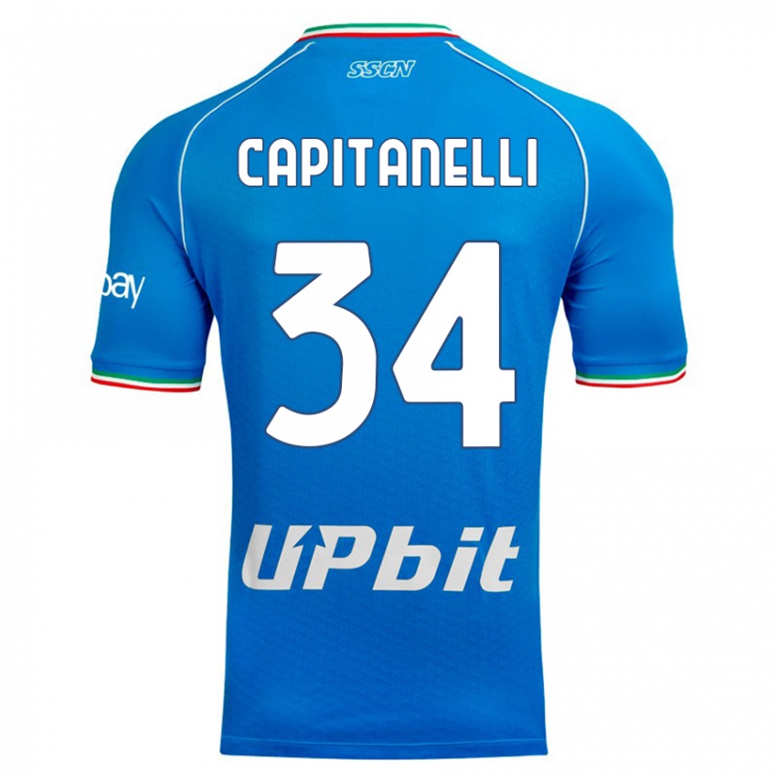 Mann Ilaria Capitanelli #34 Himmelblå Hjemmetrøye Drakt Trøye 2023/24 Skjorter T-Skjorte
