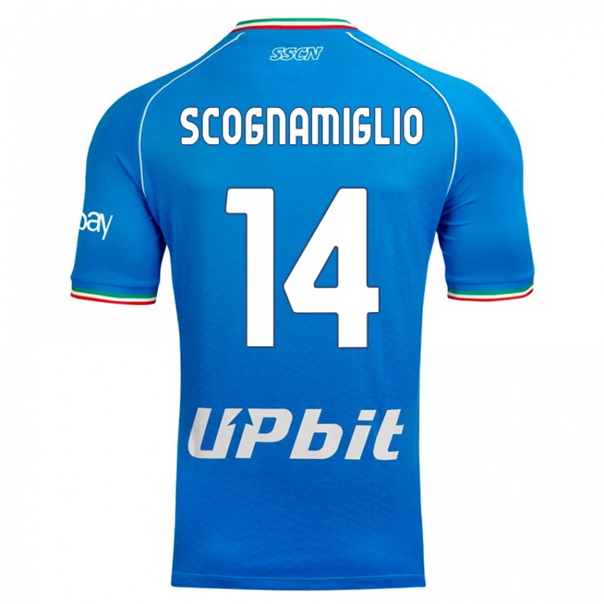 Mann Fabio Scognamiglio #14 Himmelblå Hjemmetrøye Drakt Trøye 2023/24 Skjorter T-Skjorte