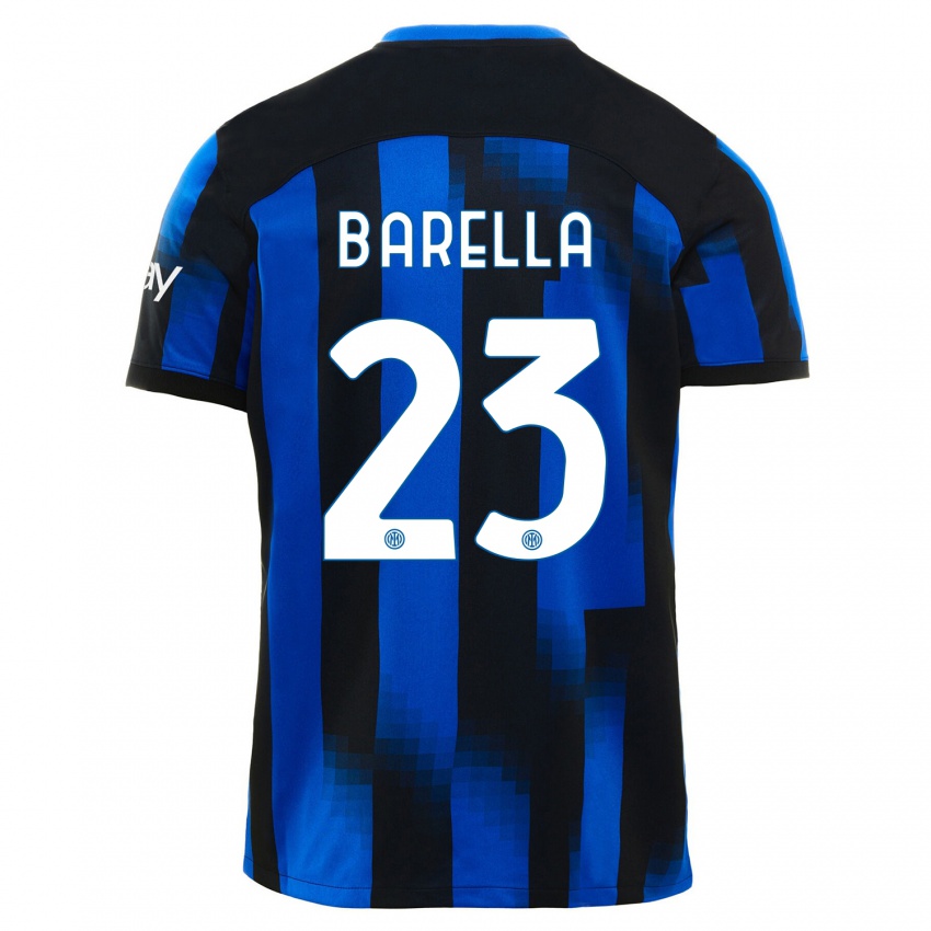 Mann Nicolo Barella #23 Svart Blå Hjemmetrøye Drakt Trøye 2023/24 Skjorter T-Skjorte
