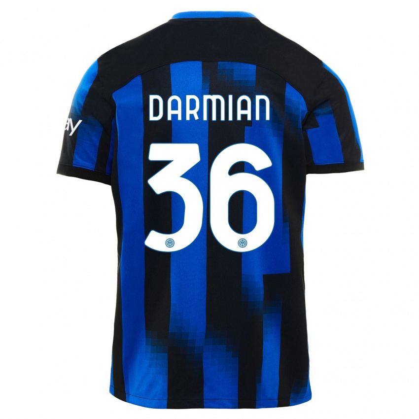 Mann Matteo Darmian #36 Svart Blå Hjemmetrøye Drakt Trøye 2023/24 Skjorter T-Skjorte