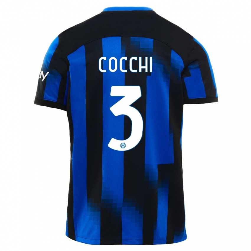 Mann Matteo Cocchi #3 Svart Blå Hjemmetrøye Drakt Trøye 2023/24 Skjorter T-Skjorte