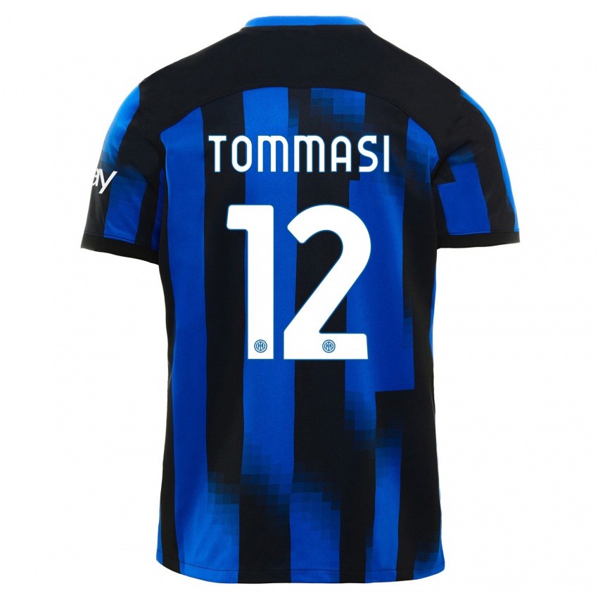 Mann Francesco Tommasi #12 Svart Blå Hjemmetrøye Drakt Trøye 2023/24 Skjorter T-Skjorte