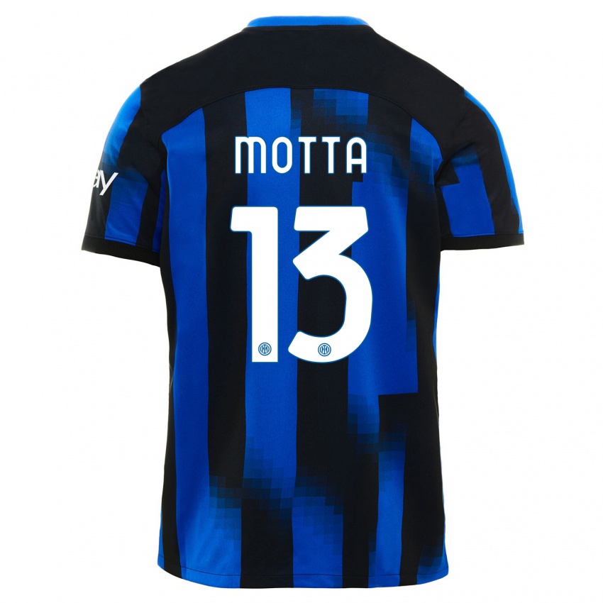 Mann Matteo Motta #13 Svart Blå Hjemmetrøye Drakt Trøye 2023/24 Skjorter T-Skjorte