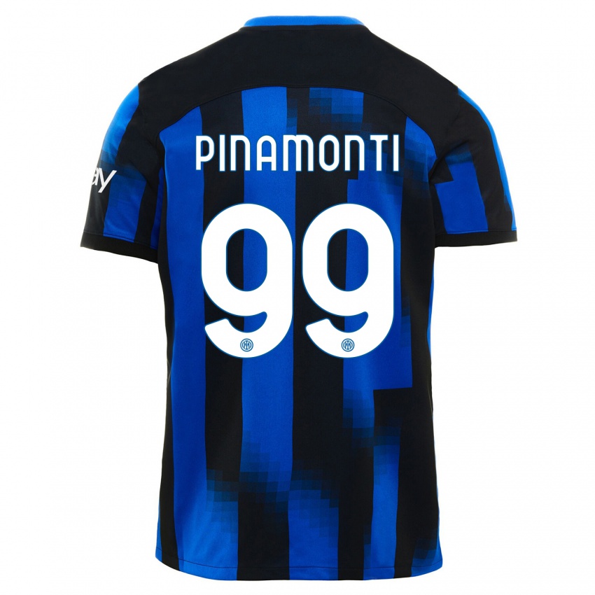 Mann Andrea Pinamonti #99 Svart Blå Hjemmetrøye Drakt Trøye 2023/24 Skjorter T-Skjorte