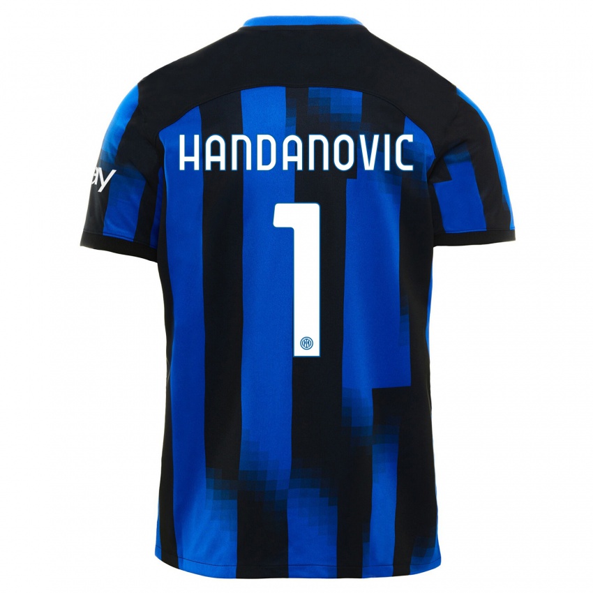 Mann Samir Handanovic #1 Svart Blå Hjemmetrøye Drakt Trøye 2023/24 Skjorter T-Skjorte
