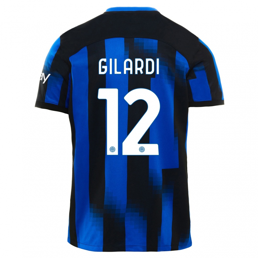 Mann Astrid Gilardi #12 Svart Blå Hjemmetrøye Drakt Trøye 2023/24 Skjorter T-Skjorte