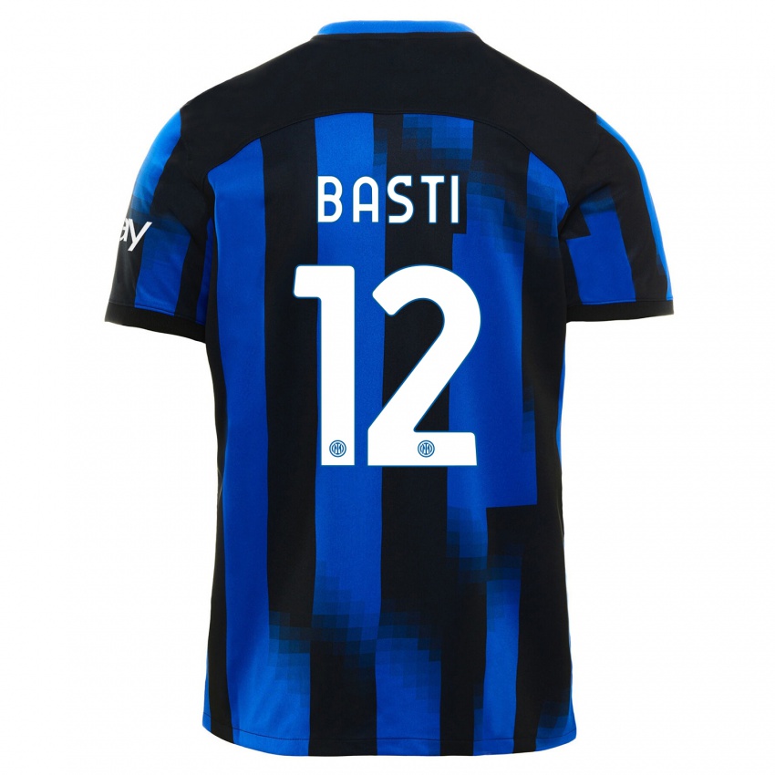 Mann Matteo Basti #12 Svart Blå Hjemmetrøye Drakt Trøye 2023/24 Skjorter T-Skjorte
