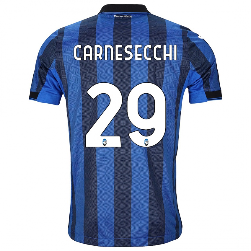 Mann Marco Carnesecchi #29 Svart Blå Hjemmetrøye Drakt Trøye 2023/24 Skjorter T-Skjorte