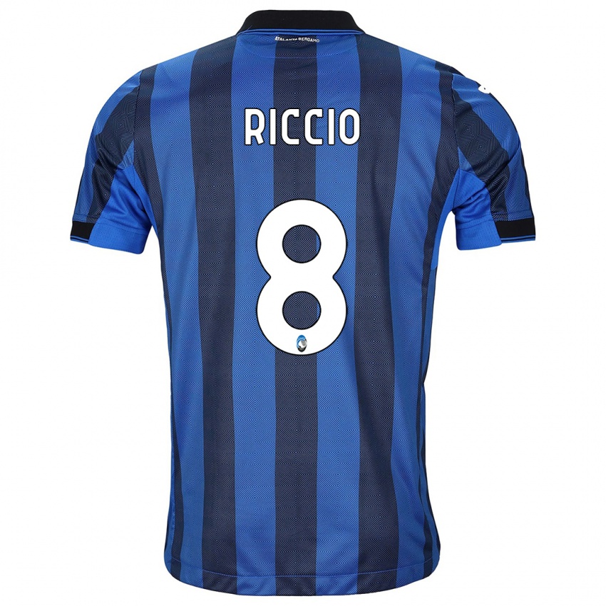 Mann Lorenzo Riccio #8 Svart Blå Hjemmetrøye Drakt Trøye 2023/24 Skjorter T-Skjorte