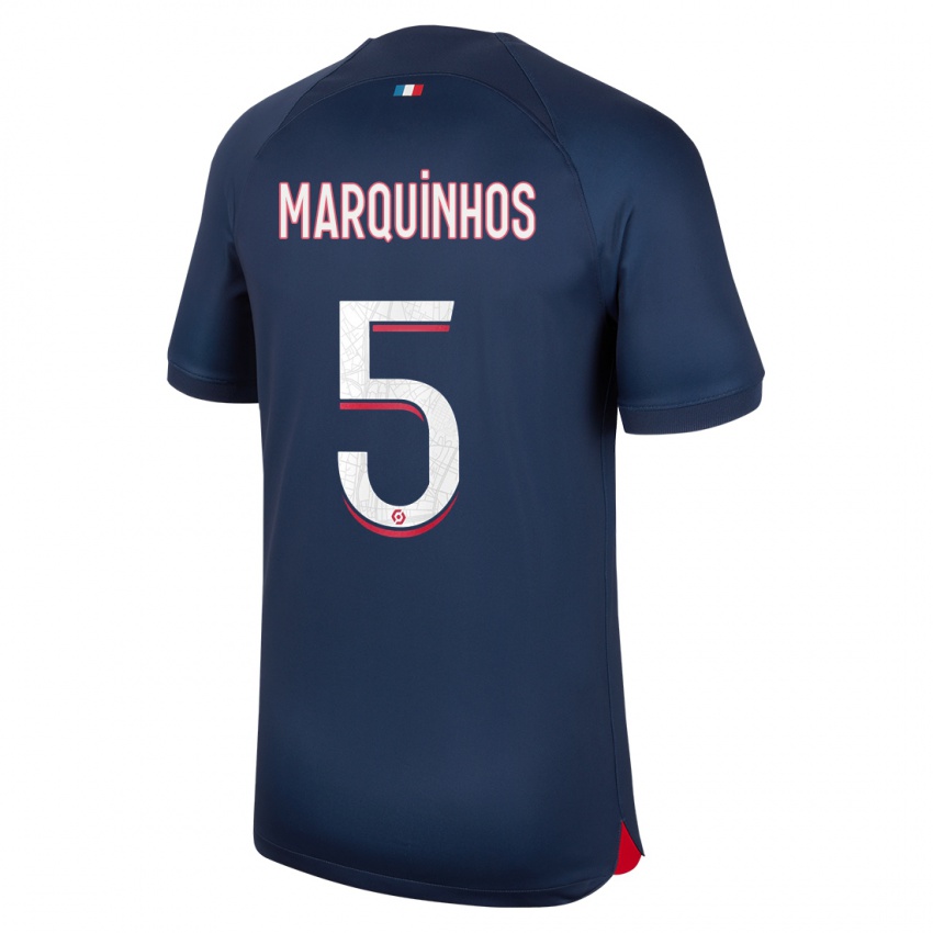 Mann Marquinhos #5 Blå Rød Hjemmetrøye Drakt Trøye 2023/24 Skjorter T-Skjorte