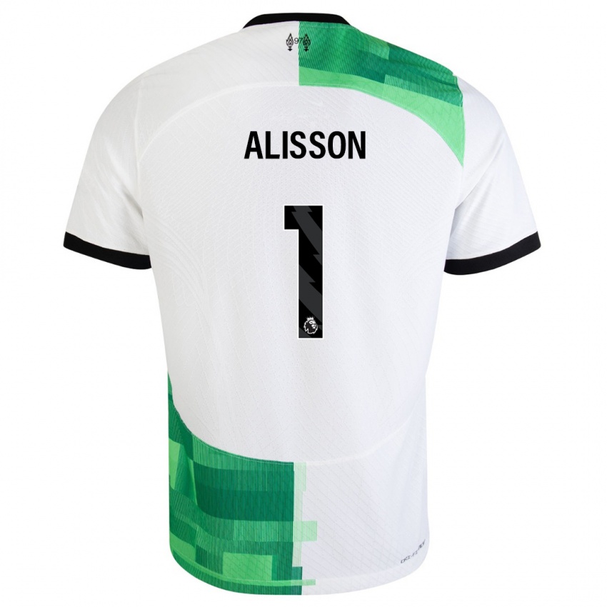 Mann Alisson #1 Hvit Grønn Bortetrøye Drakt Trøye 2023/24 Skjorter T-Skjorte